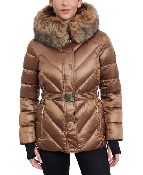 michael michael kors belted faux fur trim down puffer coat|Faux Fur Trim Quilted Nylon Belted Puffer Coat .